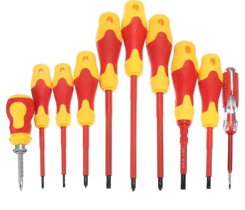 10pcs Insulated Screwdriver Set 1000V – VDE Certified Slotted/Pozi/Phillips/Torx, CR-V Steel Blades | Ergonomic Anti-Slip Handles | UAE Industrial Electrician High Voltage Safety Essential 